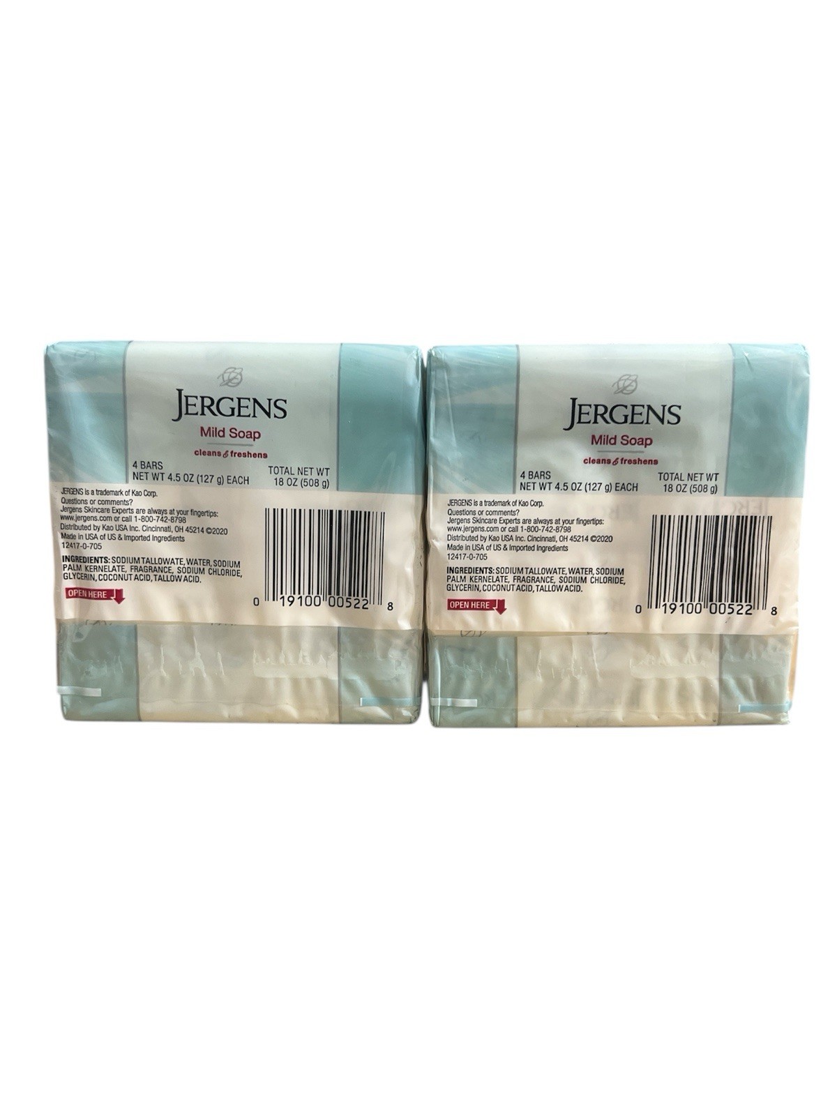 2 Jergens Mild Soap 4.5 oz 4 Bars Sealed Brand New In Package 8 Bars Total