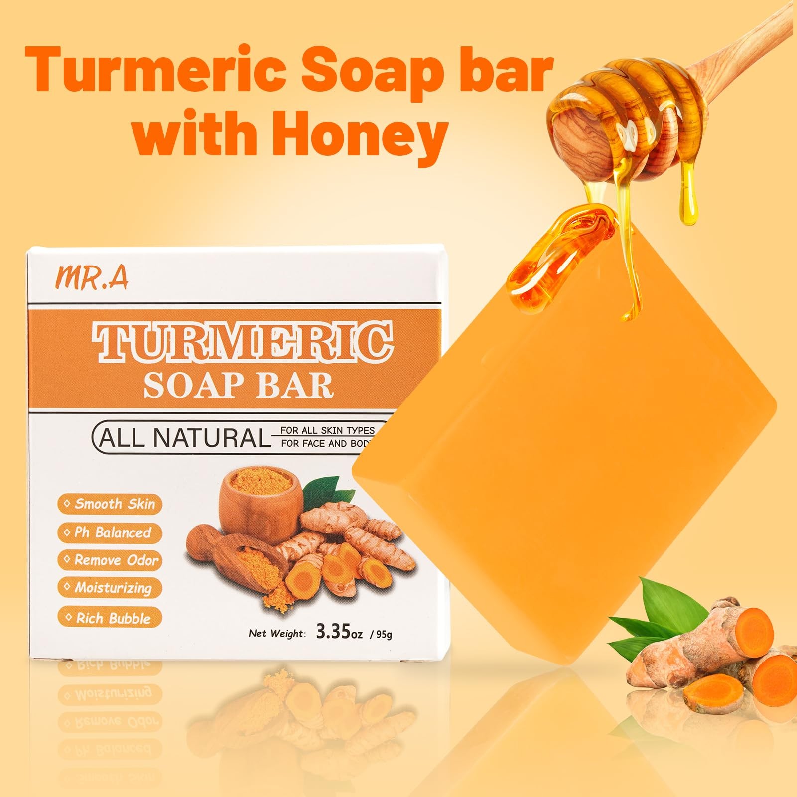 MR.A 3Packs Turmeric Soap Bar, Organic 3.33 Ounce (Pack of 3), TURMERIC