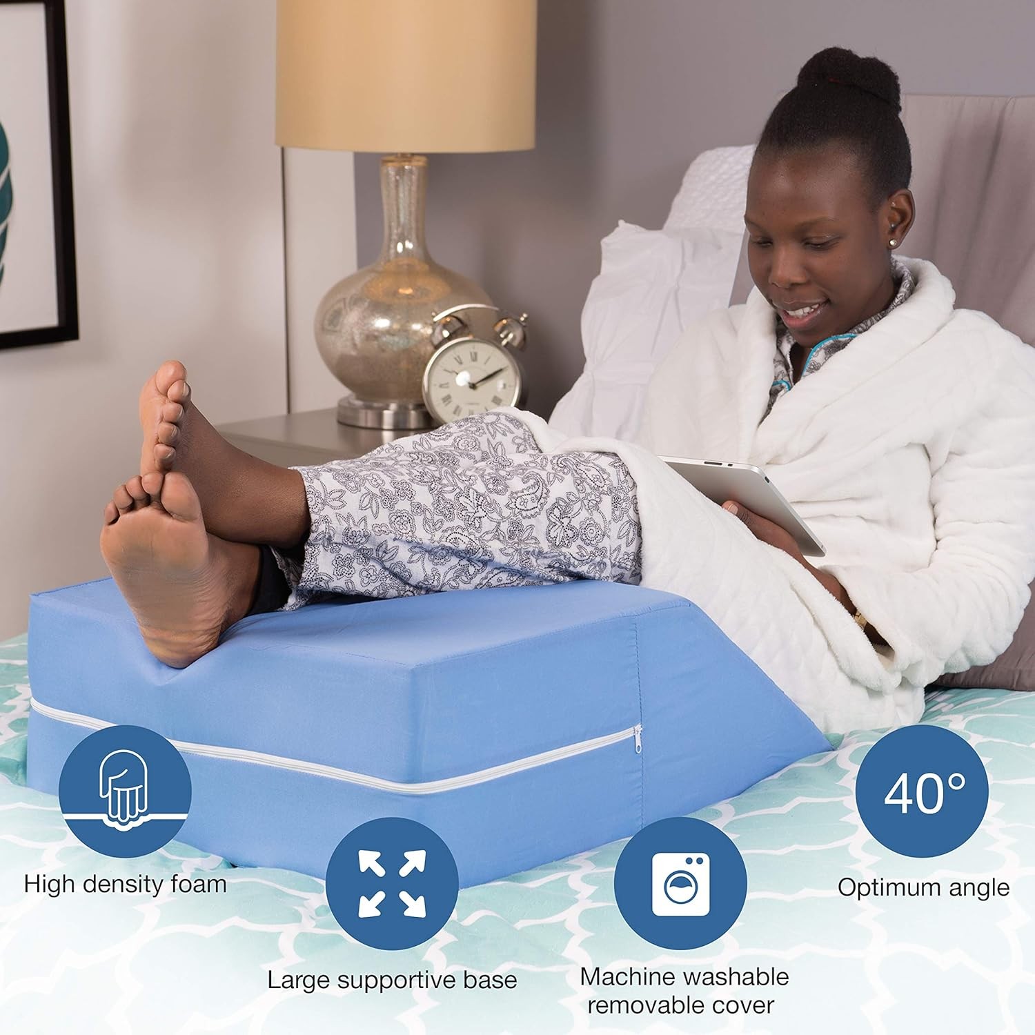 Supportive Foam Wedge Leg Elevation Pillow w/ Zippered Washable Cover