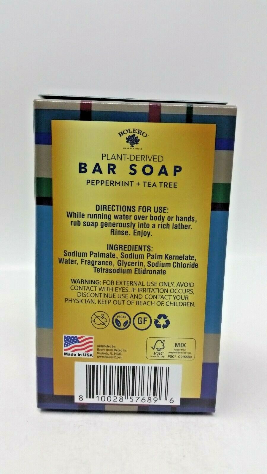12x Large Bolero Plant Derived PEPPERMINT + TEA TREE Bar Soap Bath 6.25oz Revive