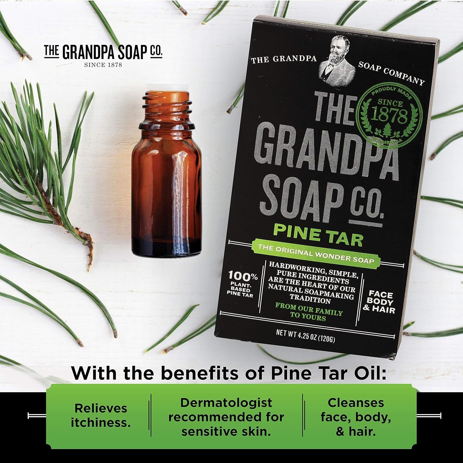 The Grandpa Soap Co Pine Tar Bar Soap 4.25 oz / 120 g Each (Pack of 10)
