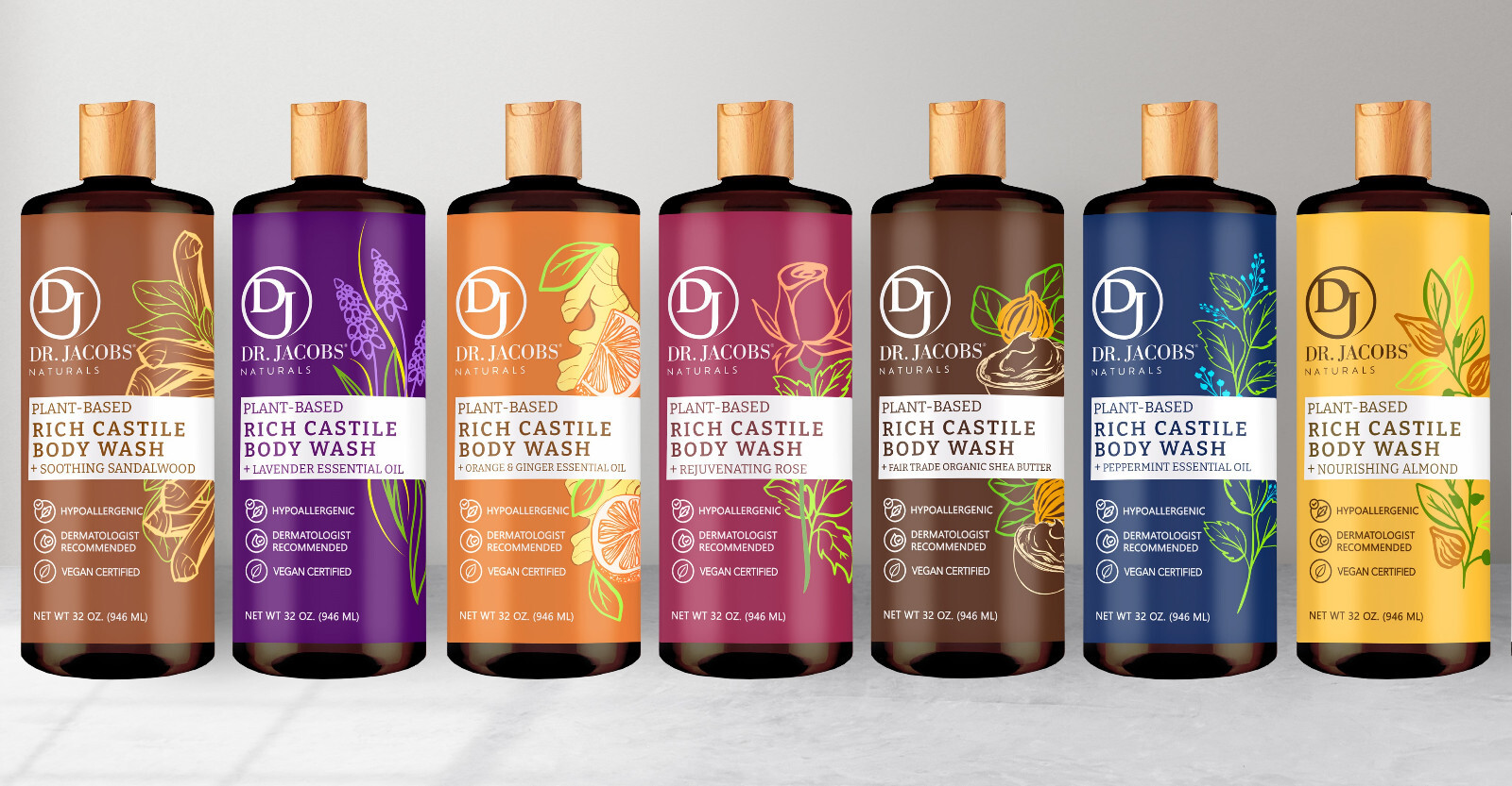 Dr Jacobs Naturals 32oz Almond Castile Body Wash Soap Plant-Based