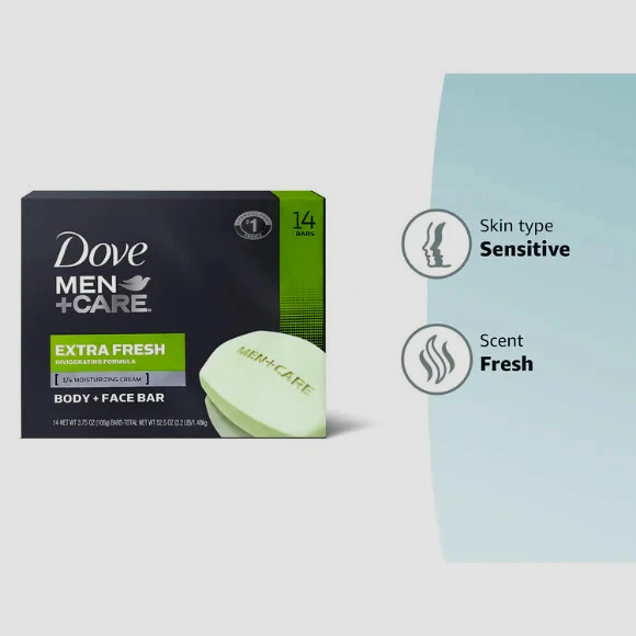DOVE MEN + CARE Bar 3 in 1 Cleanser for Body Face and Shaving 3.75 oz 14 Bars