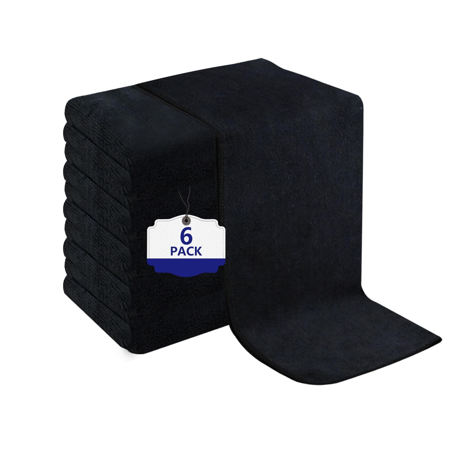 Puomue 6 Pack Black Salon Towels, Super Soft and Large, – 6