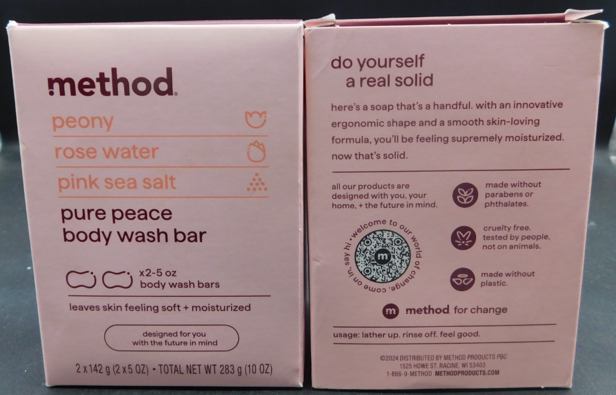 2PK Method body wash bar, 2 count 5oz bar each. NEW & UNUSED