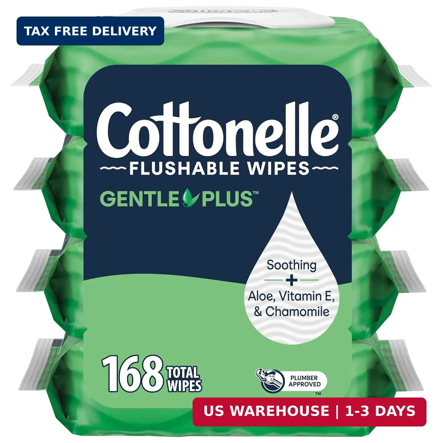 Cottonelle GentlePlus Flushable Wet Wipes with Aloe & Vitamin E, 4 Flip-Top Pack