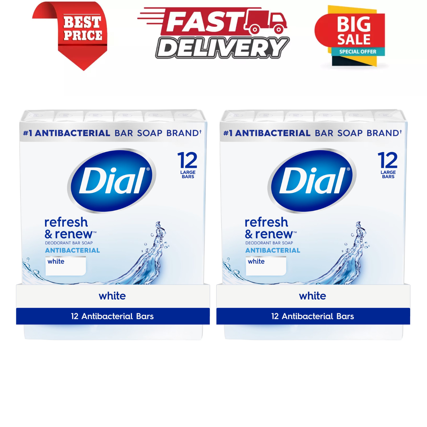 24 Bar Dial Antibacterial Bar Soap, Refresh & Renew, Clean Rinsing, White, 4 oz
