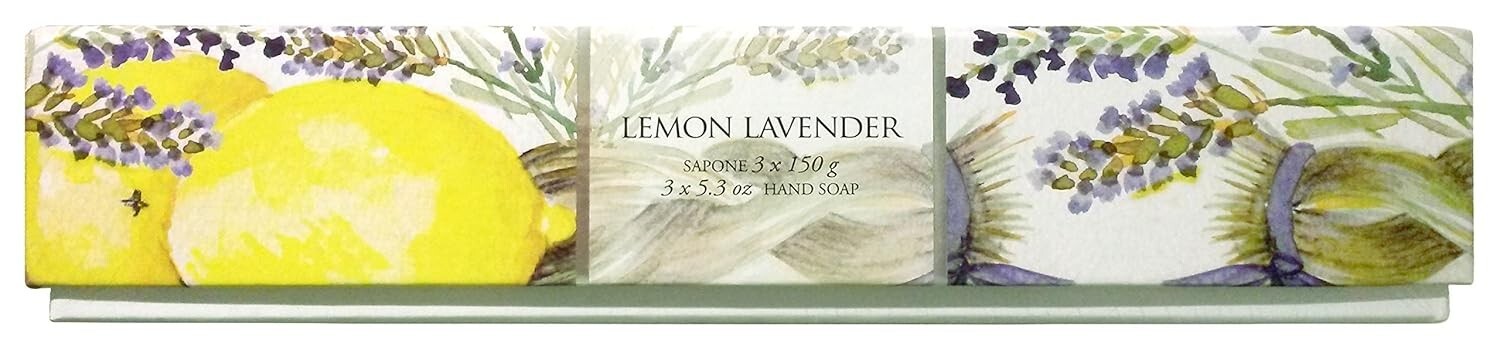 La Florentina LEMON LAVENDER Italian 3 Bar Soap Set 5.3 oz Each Embossed Luxury