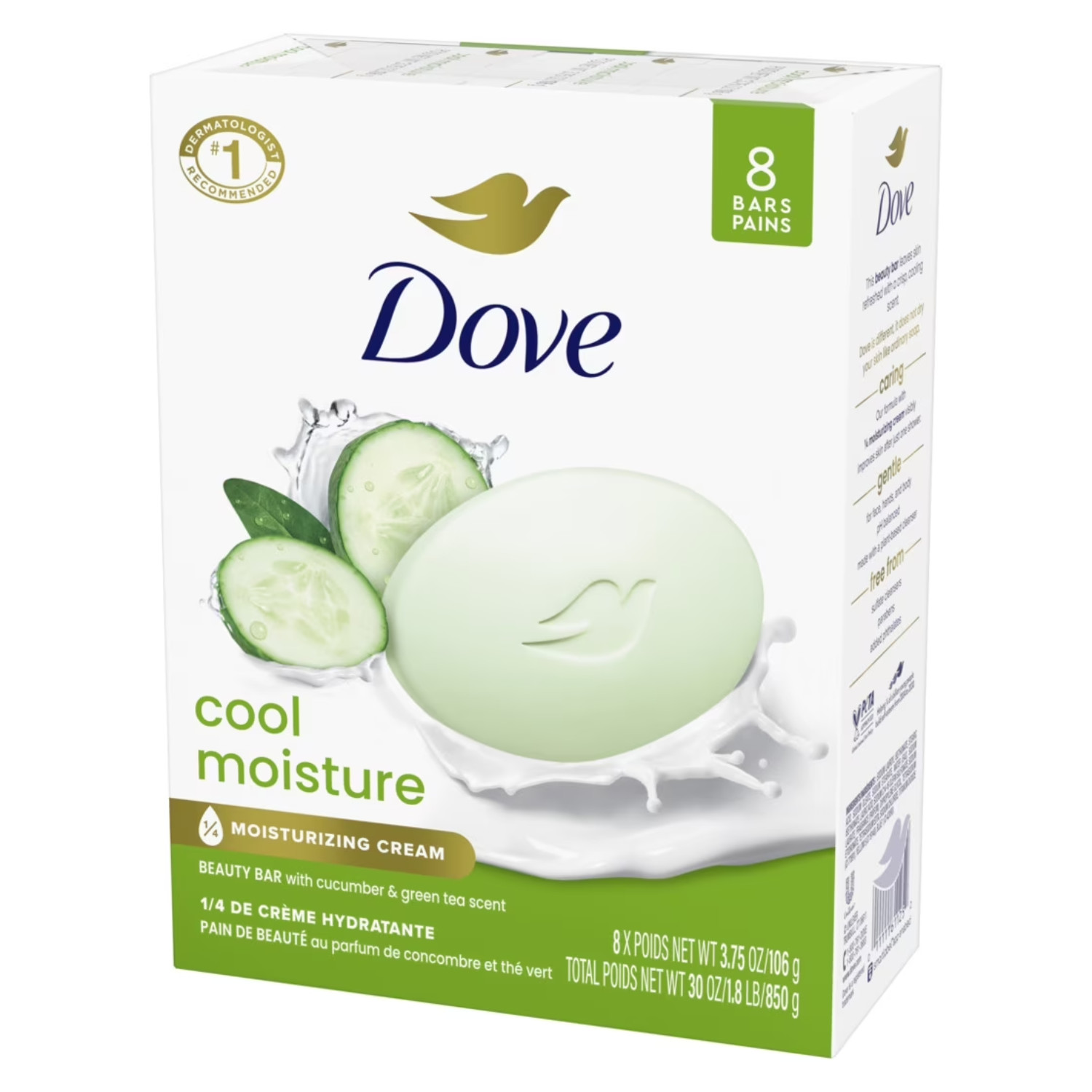 Dove Beauty Bar Bath Soap Cool Moisturizing Gentle Cucumber, 3.75 oz 8 Bars NEW