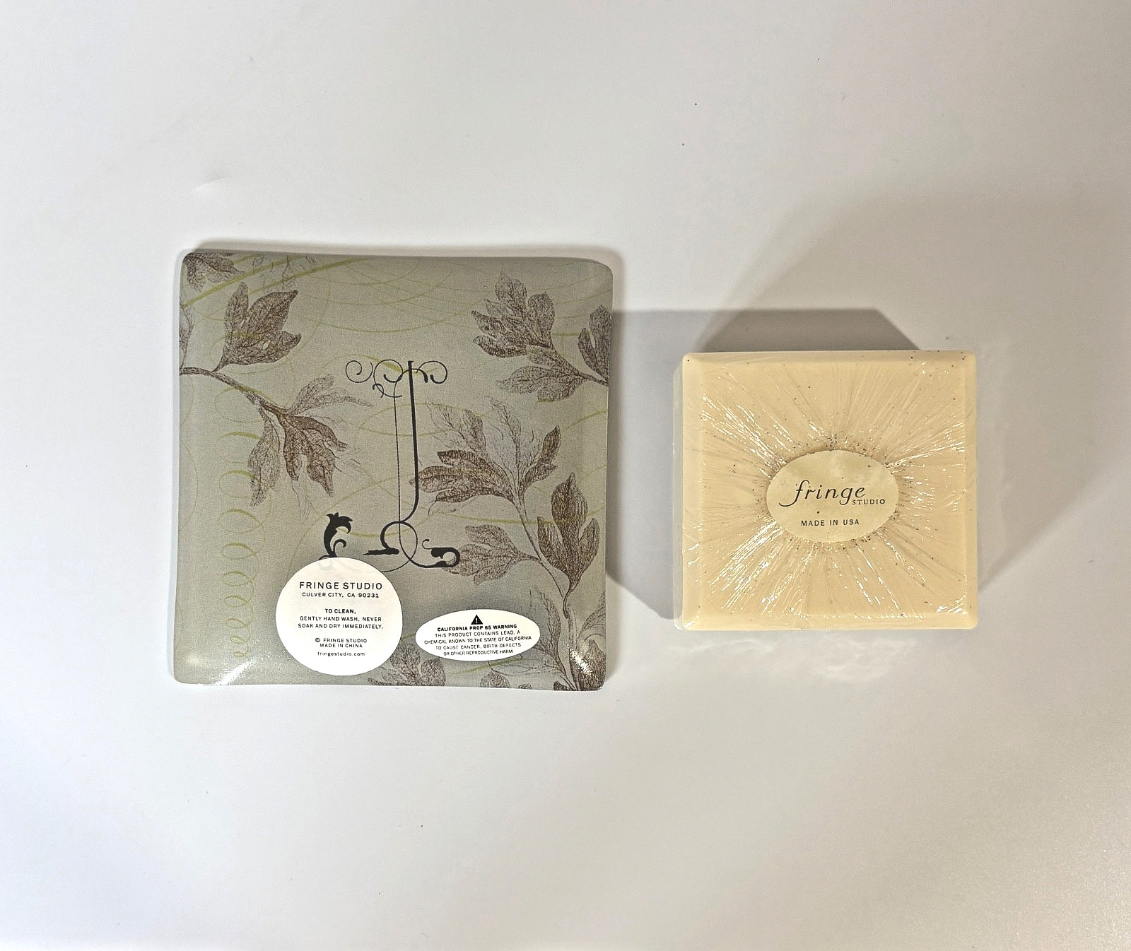 Fringe Studio Tray & Soap L Monogram Milled Scented 5 oz Bar Glass Dish Gift NEW