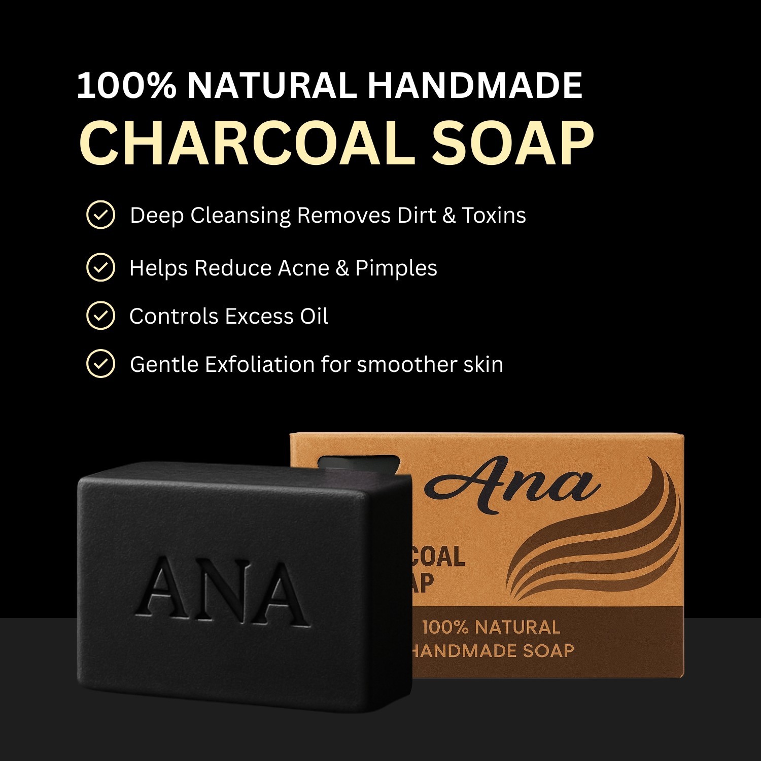 100% Natural Ingredients Handmade Charcoal Soap for Body and Face Wash Daily Use