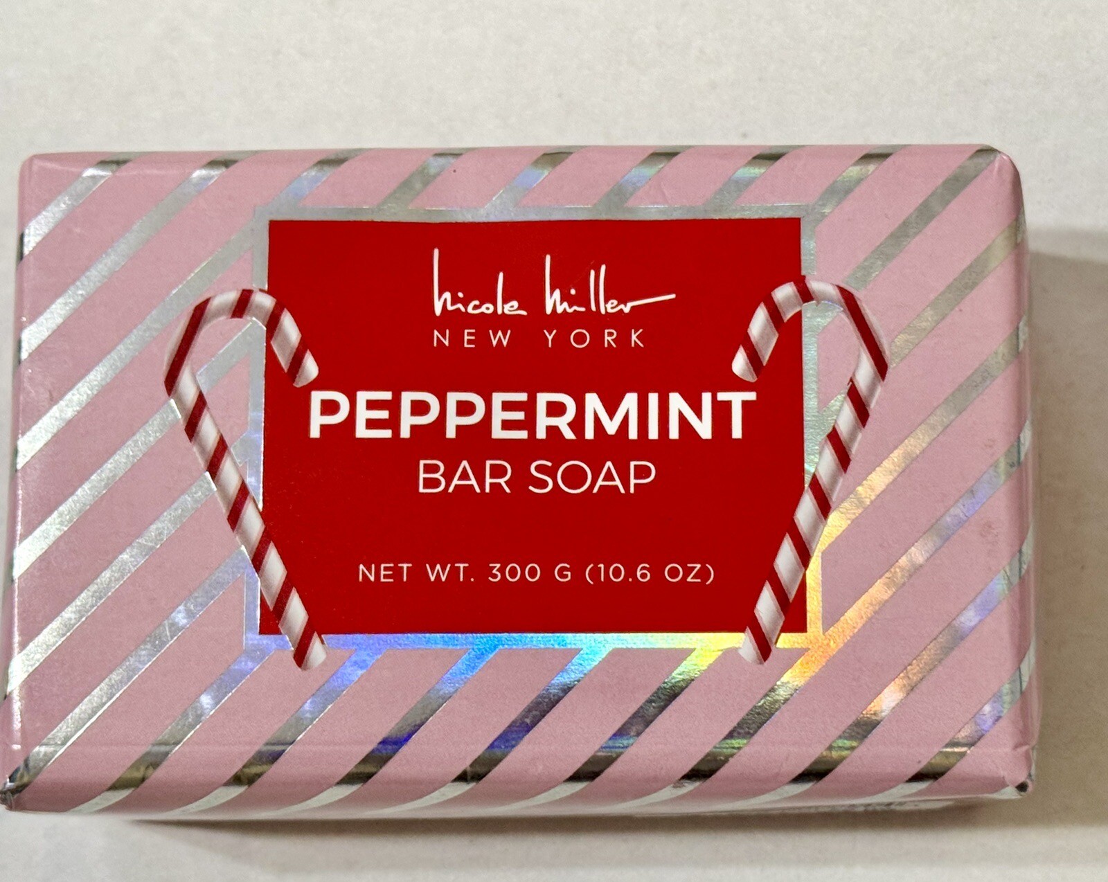 Nicole Miller Soap Bar Peppermint 10.6 Oz LARGE Pink Red Package Candy Cane