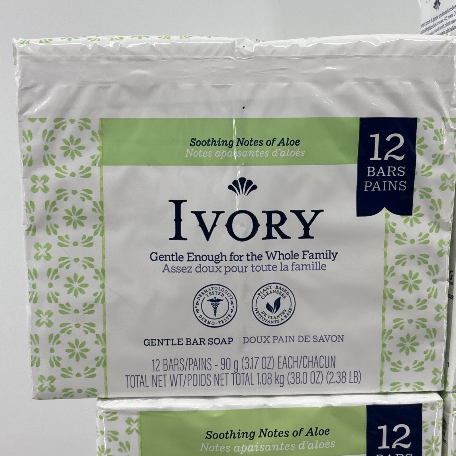 Ivory Gentle Bar Soap Aloe Dermatologist-Tested Plant-Based 48 Bars 3.17 oz Each