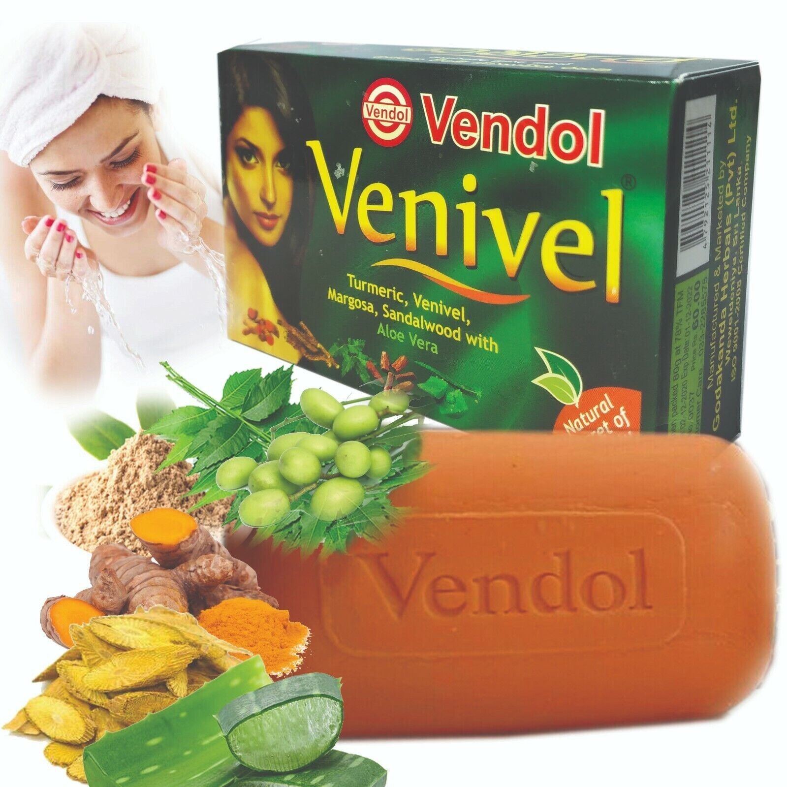 80g VENIVEL SOAP Herbal Ayurveda Beauty for Gold Skin Pure Natural from SriLanka