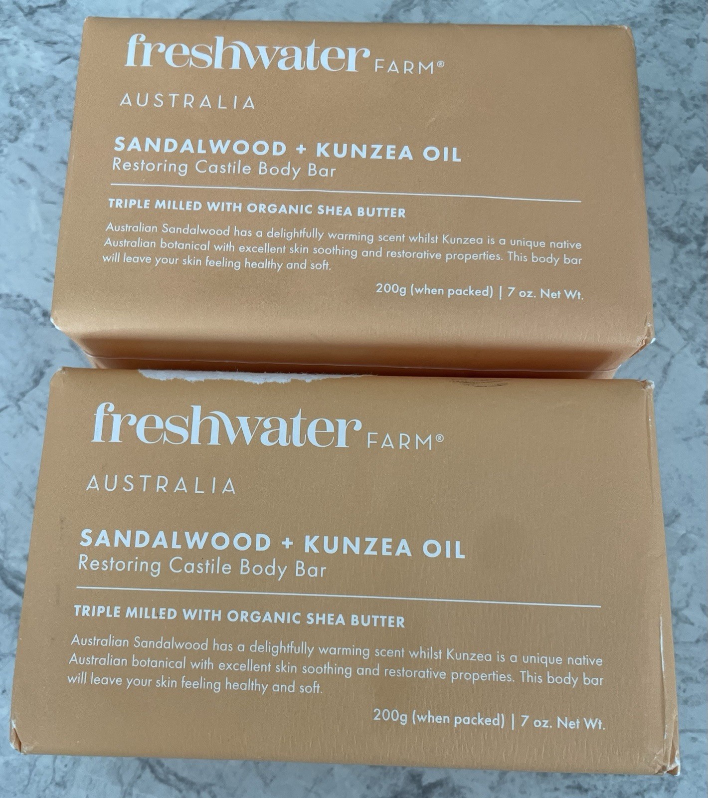 2 Freshwater Farm Australia sandalwood + kunzea oil Milled Castile Soap Bar 7 Oz