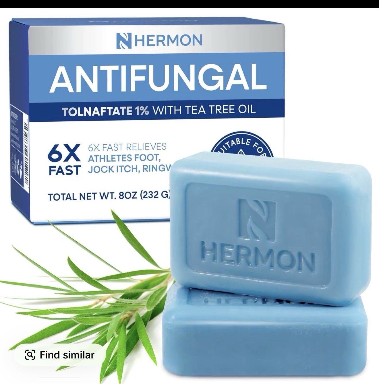 Hermon Antifungal Soap Tolnaftate 1% Tea Tree Oil Soothing 8 oz Body Hands Feet