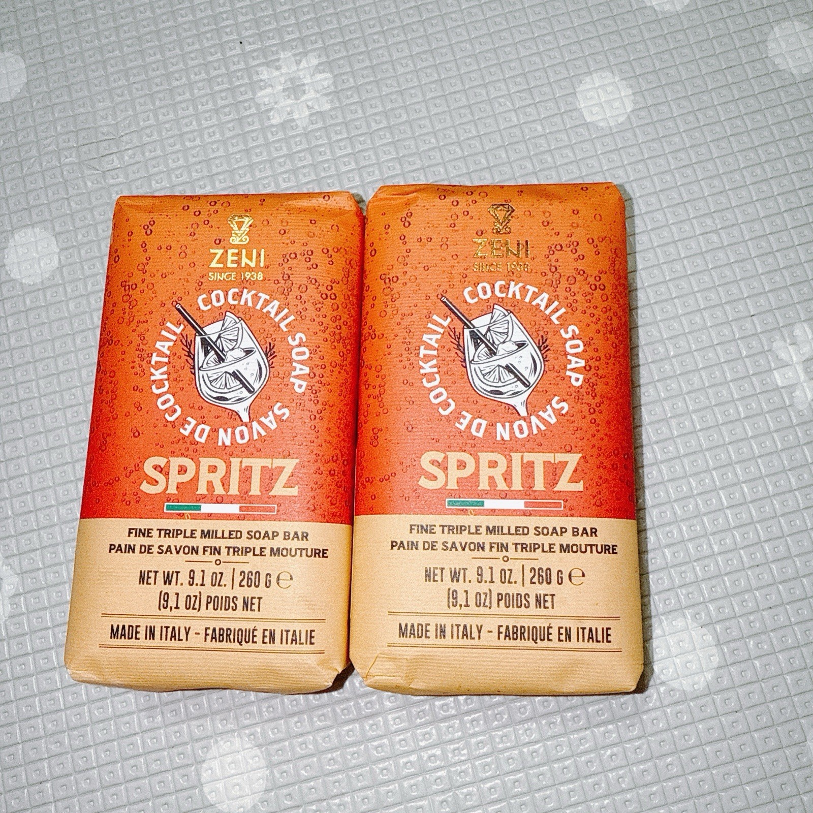 2 pcs ZENI Scent Cocktail SPRITZ Triple Milled ITALIAN Soap Bar 9.1 Oz/each