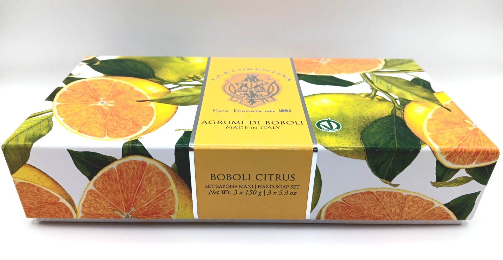 La Florentina Hand Soap Set Boboli Citrus 3 Oval Bars From Italy Gift Box NIB