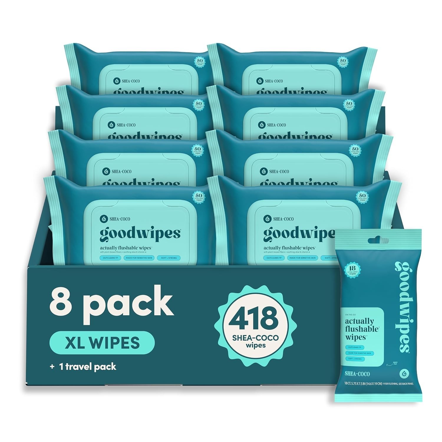 Flushable Wipes Bulk Pack, Shea-Coco Adult Wet Wipes, 418 Ct