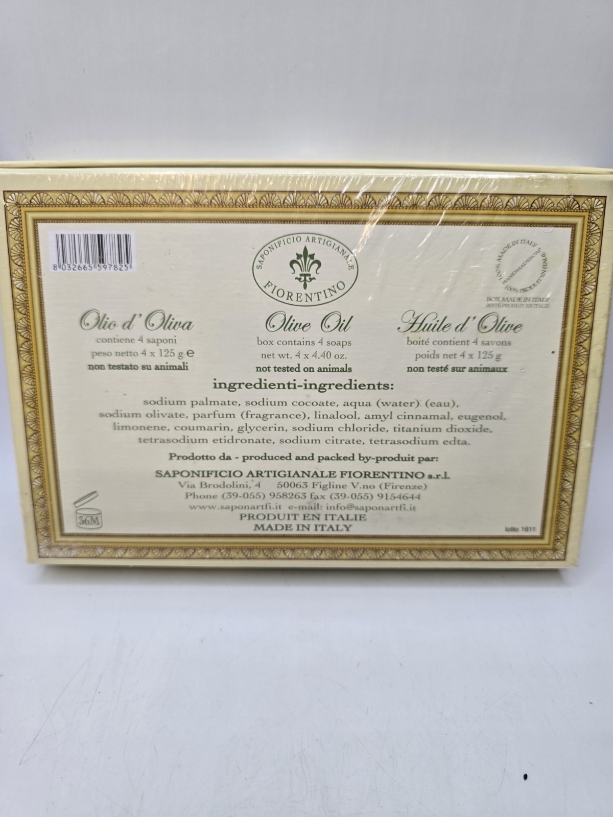 FRAGRANZE FIORENTINE Olive Oil, smells so good! Handmade Soap 4-4.4oz bars, NIB