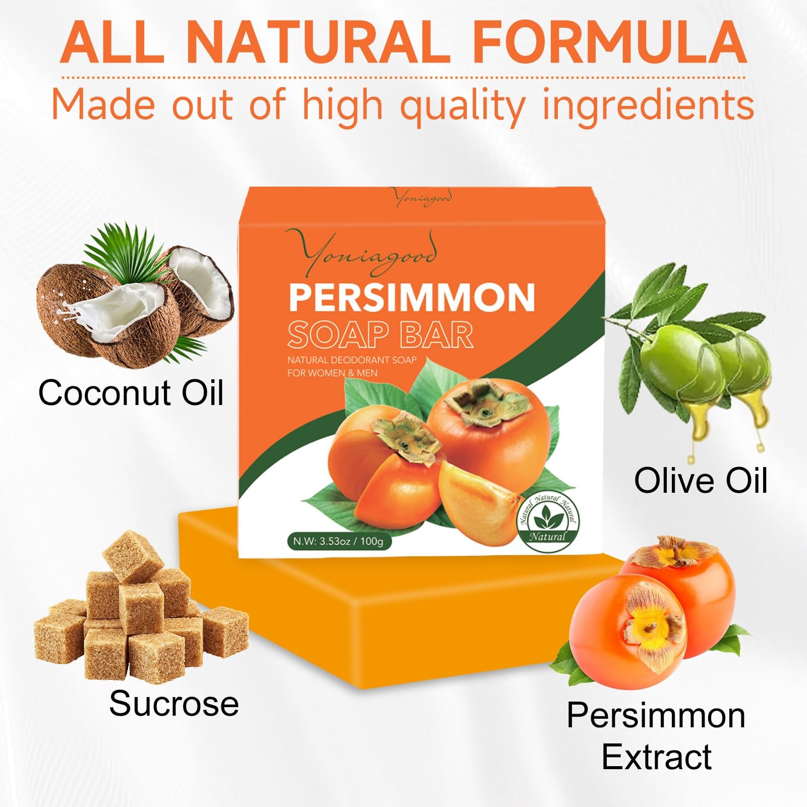 yoniagood 3 PCS Persimmon Soap Bar for Body Odor 3.53 Ounce (Pack of 3)