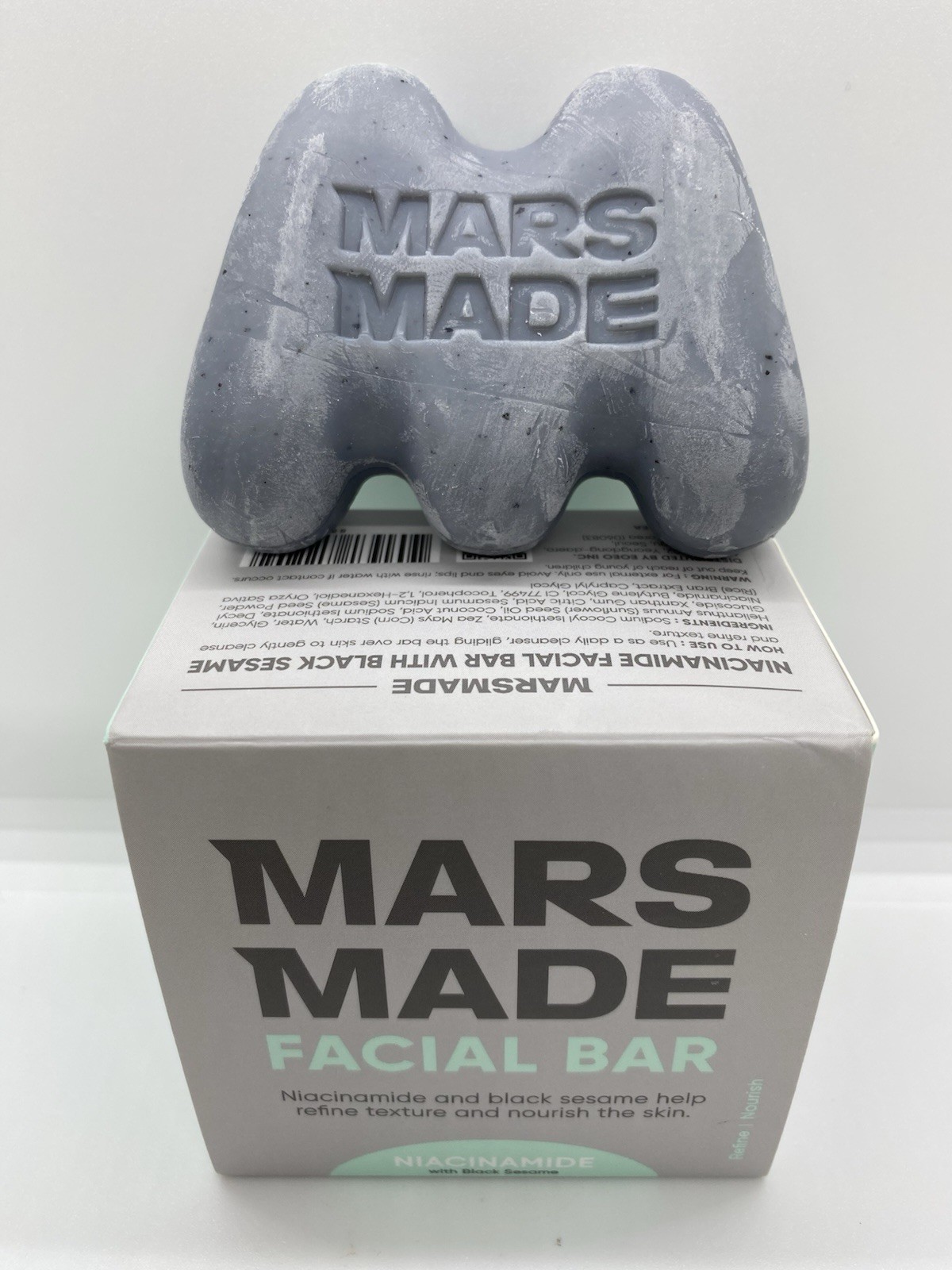Mars Made Niacinamide Facial Bar Soap Black Sesame Vegan 3.35 oz Exp 07/2028