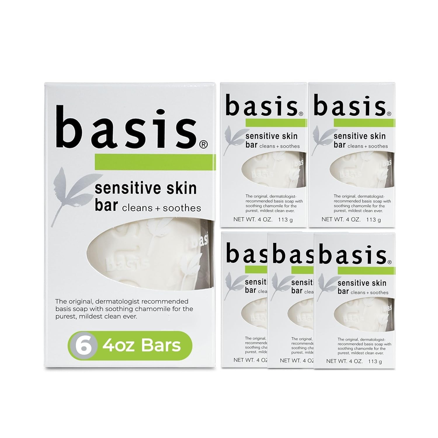 Unscented Sensitive Skin Soap Bar with Chamomile & Aloe, Bulk Pack of 6 – 24 Oz