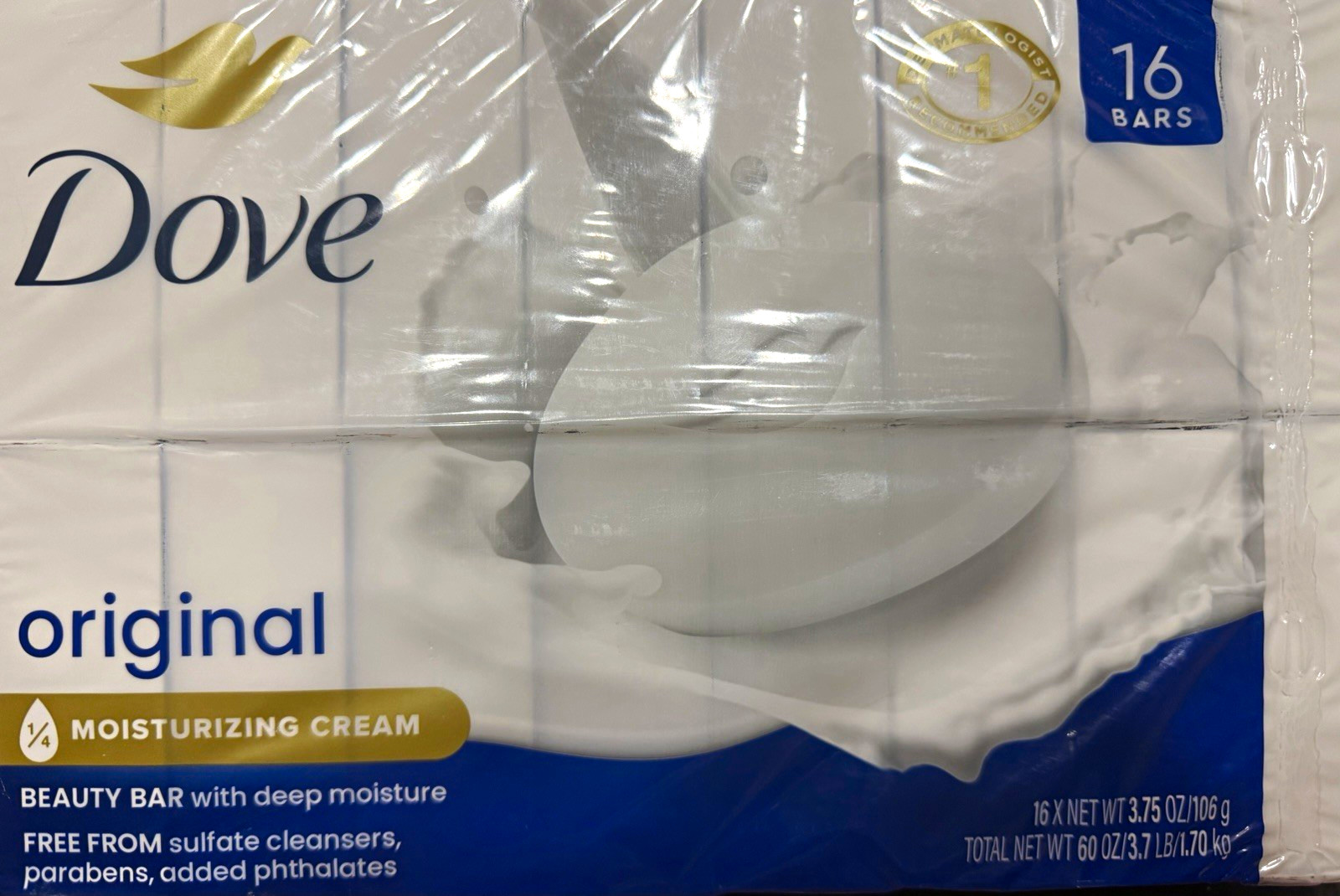 Dove Original Beauty Bar Soap 16 Pack 3.75 oz Moisturizing Paraben-Free
