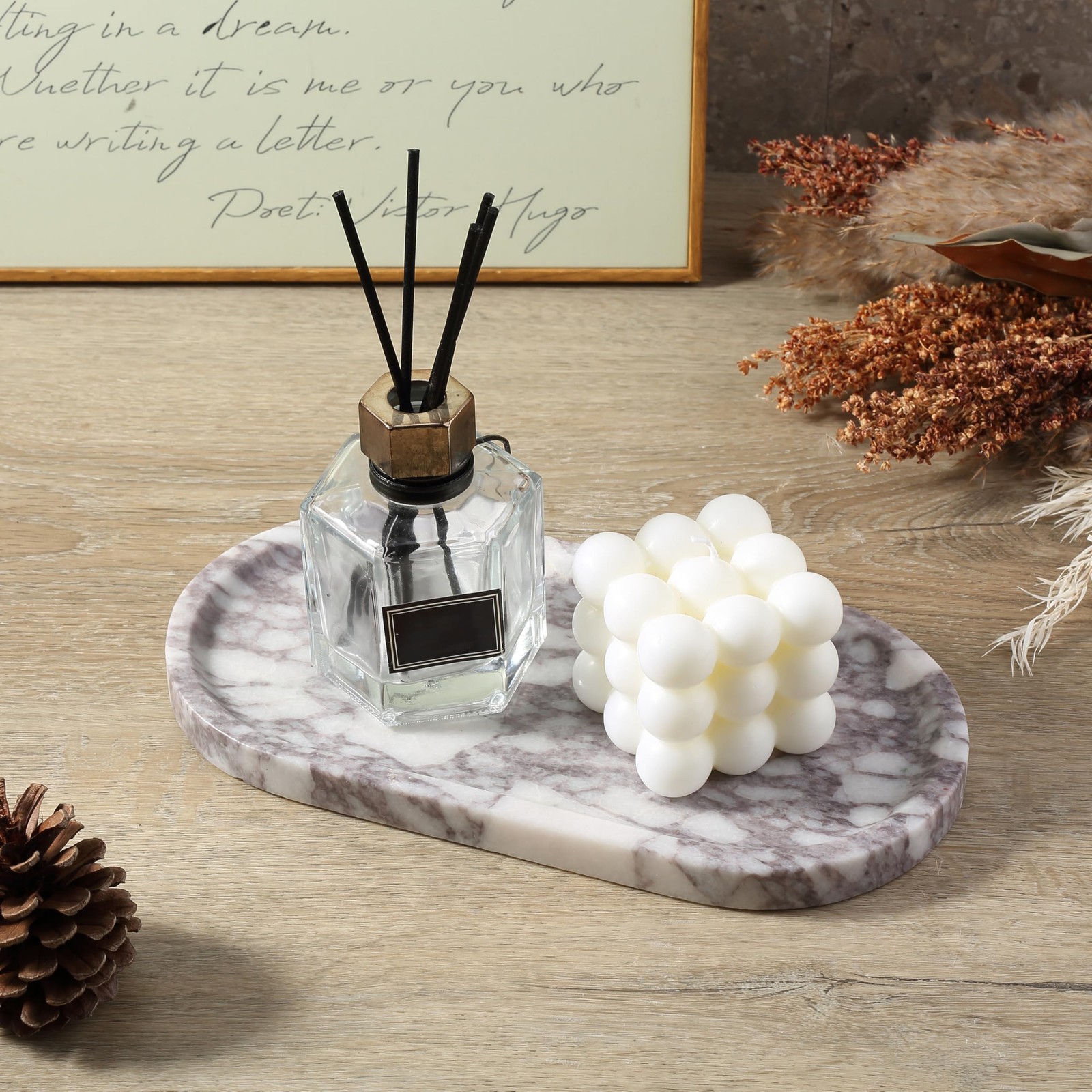 Koville Real Luxurious Natural Marble Vanity Tray, 10″x5″ Calacatta Viola Marble