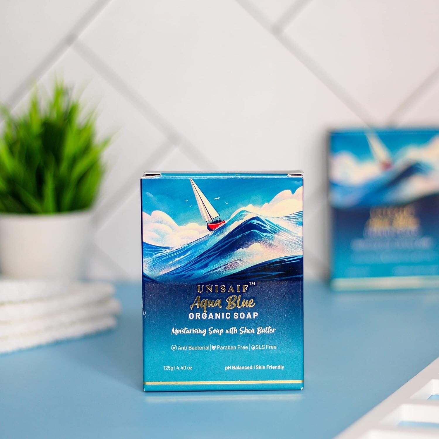 Unisaif Aqua Blue Organic Body Soap Bar, Moisturizing Soap With Shea Butter
