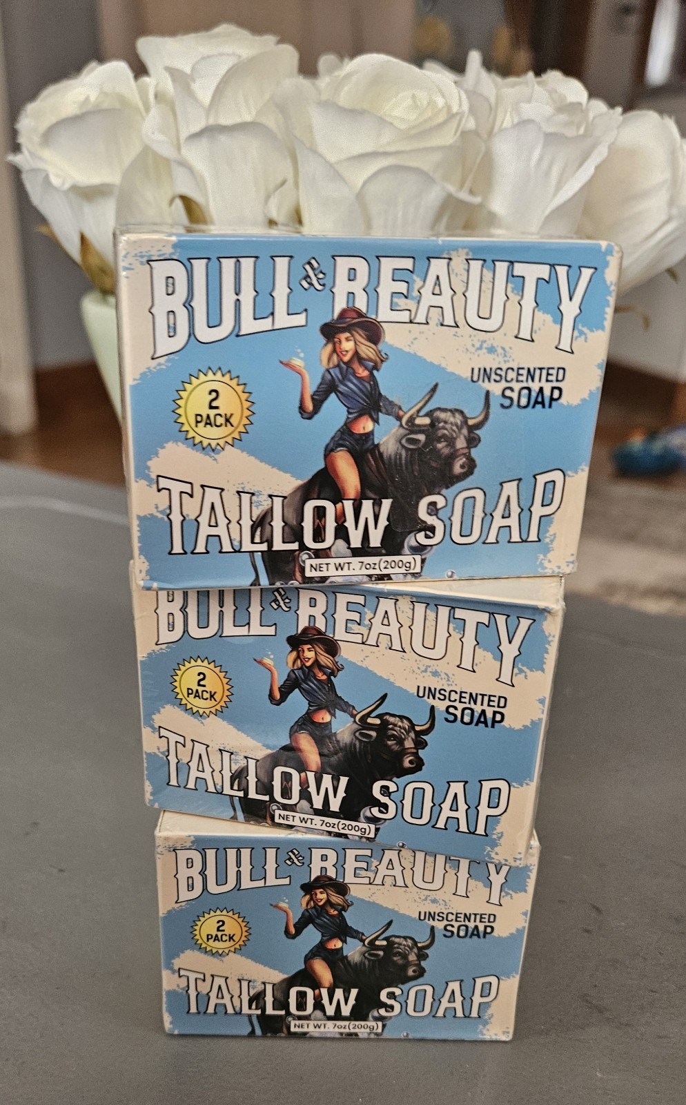 Bull And Beauty Tallow Soap. 100% Organic Grass Fed Beef. 3 Bars. New. Sealed.