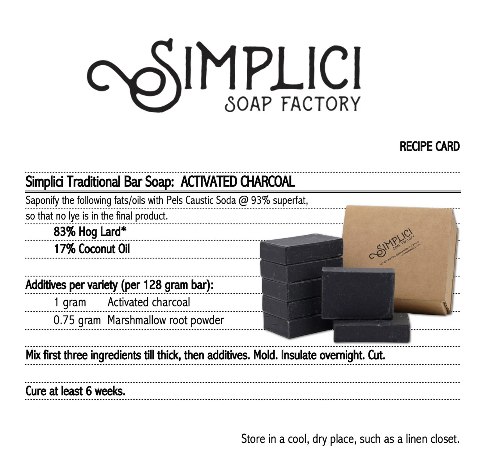 Simplici Natural Bar Soap: Activated Charcoal (smooth, unscented) 7 Bar BULK BOX