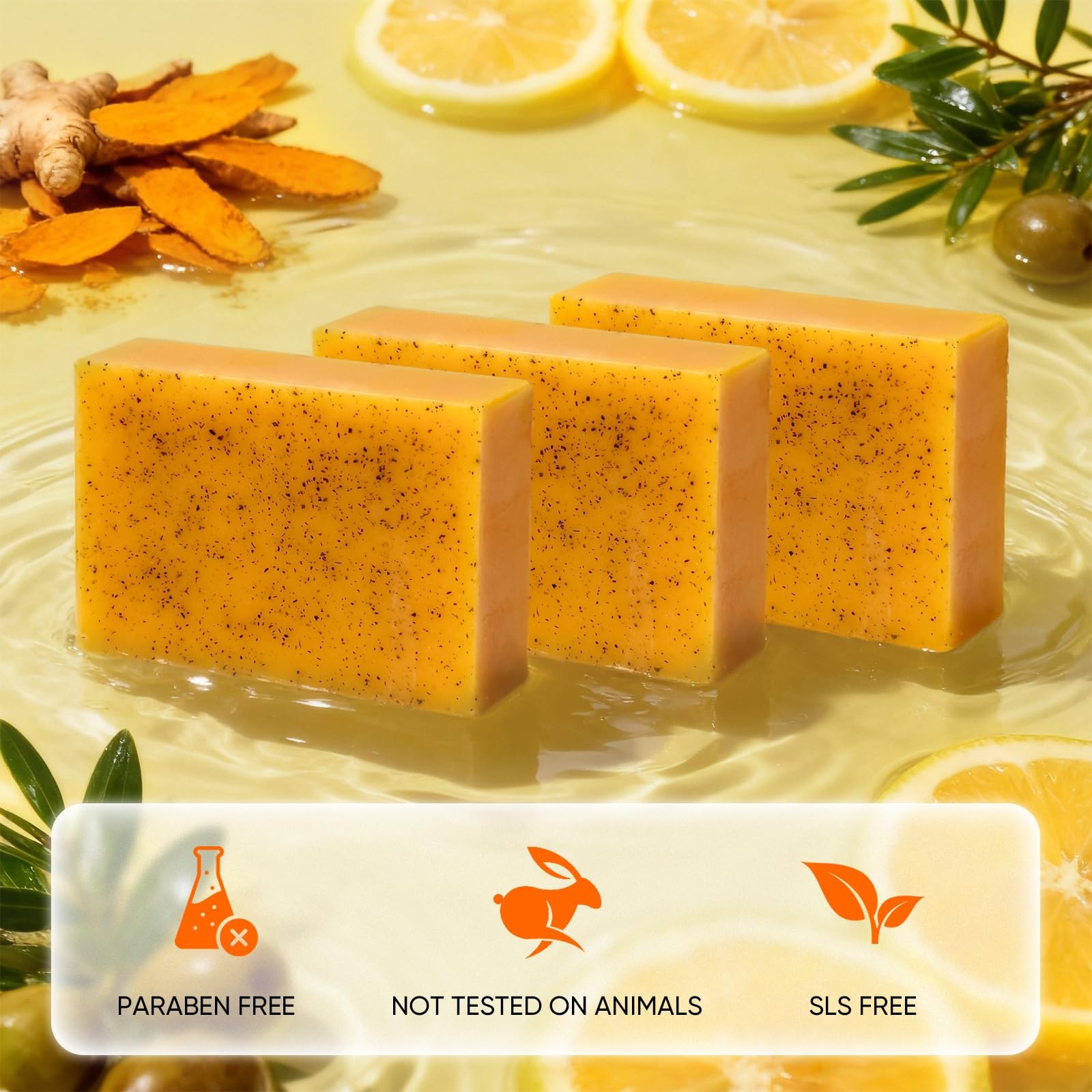 3 Packs Turmeric Soap Bar for Face & Body Cleanser, 1.18 Ounce (Pack of 3)
