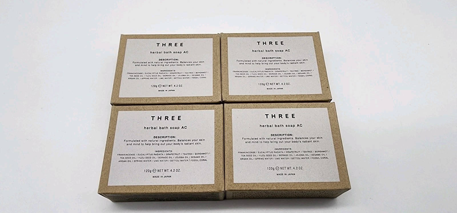 4pk THREE Cosmetics Brand Herbal Bath Soap AC 120g 4.2oz Made In Japan