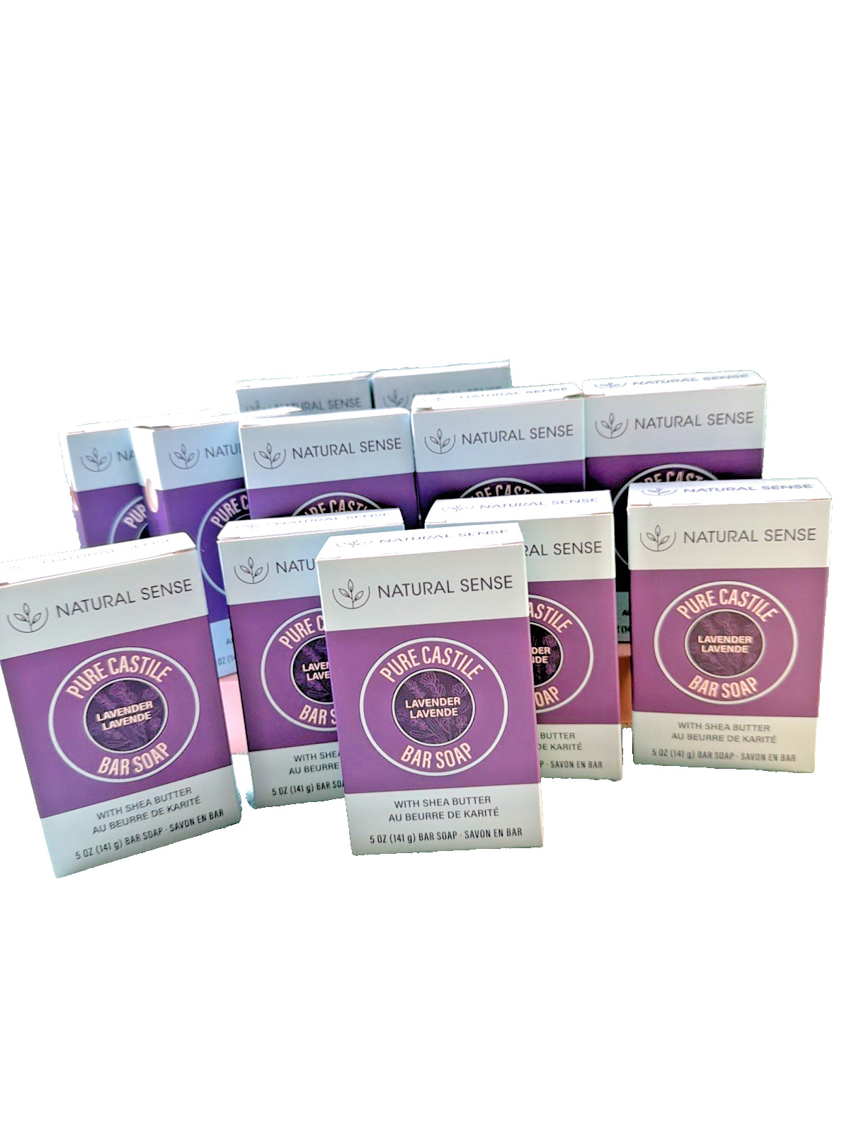 12 NATURAL SENSE LAVENDER Plant Based Pure CASTILE Bar Soap 5 Oz RICH LATHER 12