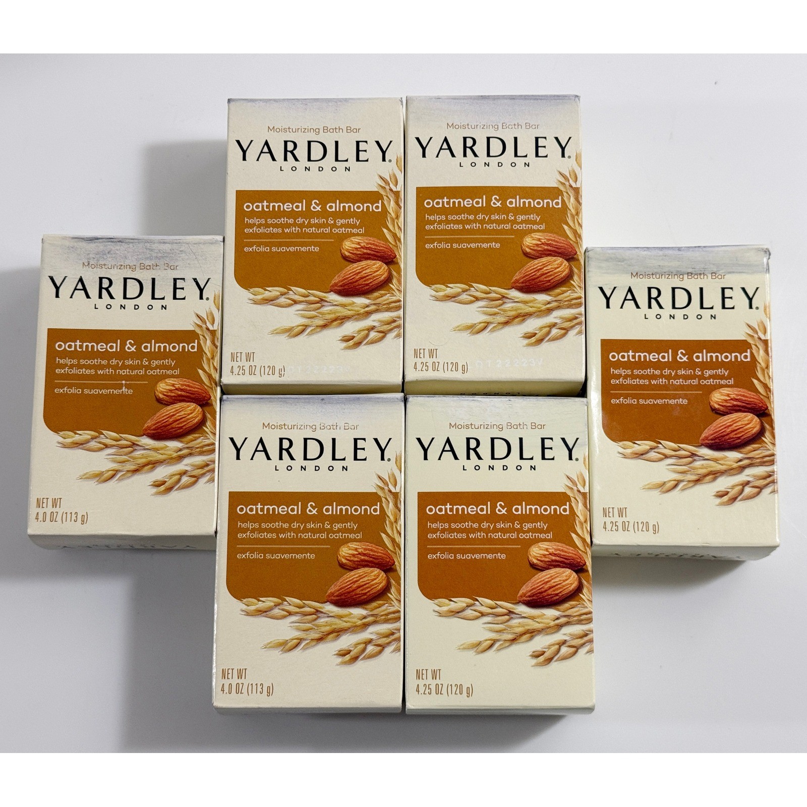 Yardley Bath Bar Unisex 6 Pack Tan Oatmeal & Almond Moisturizing Soap Bundle