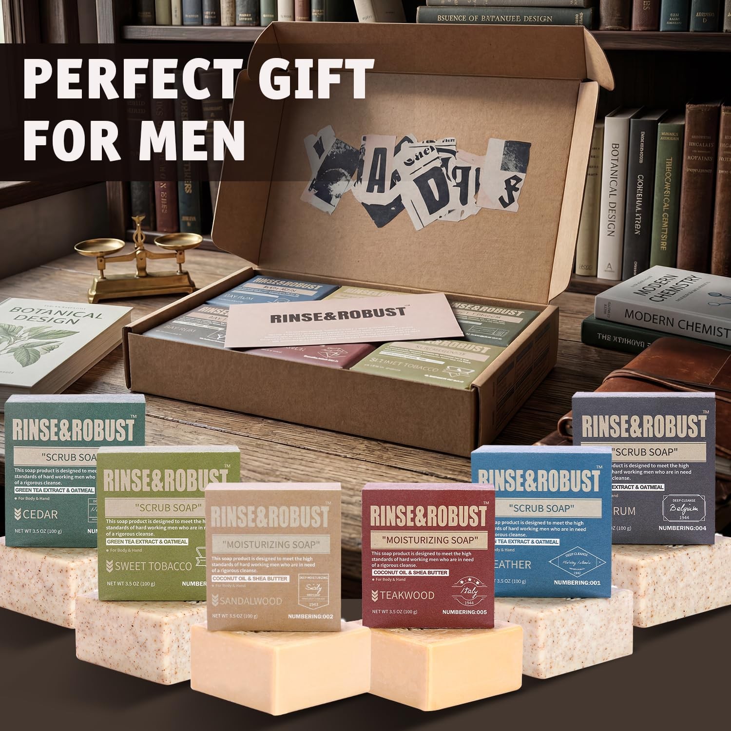 Mens Soap Bar Set 6Pcs Natural Handmade Cleansing Bar Soap Set Moisturizing E…
