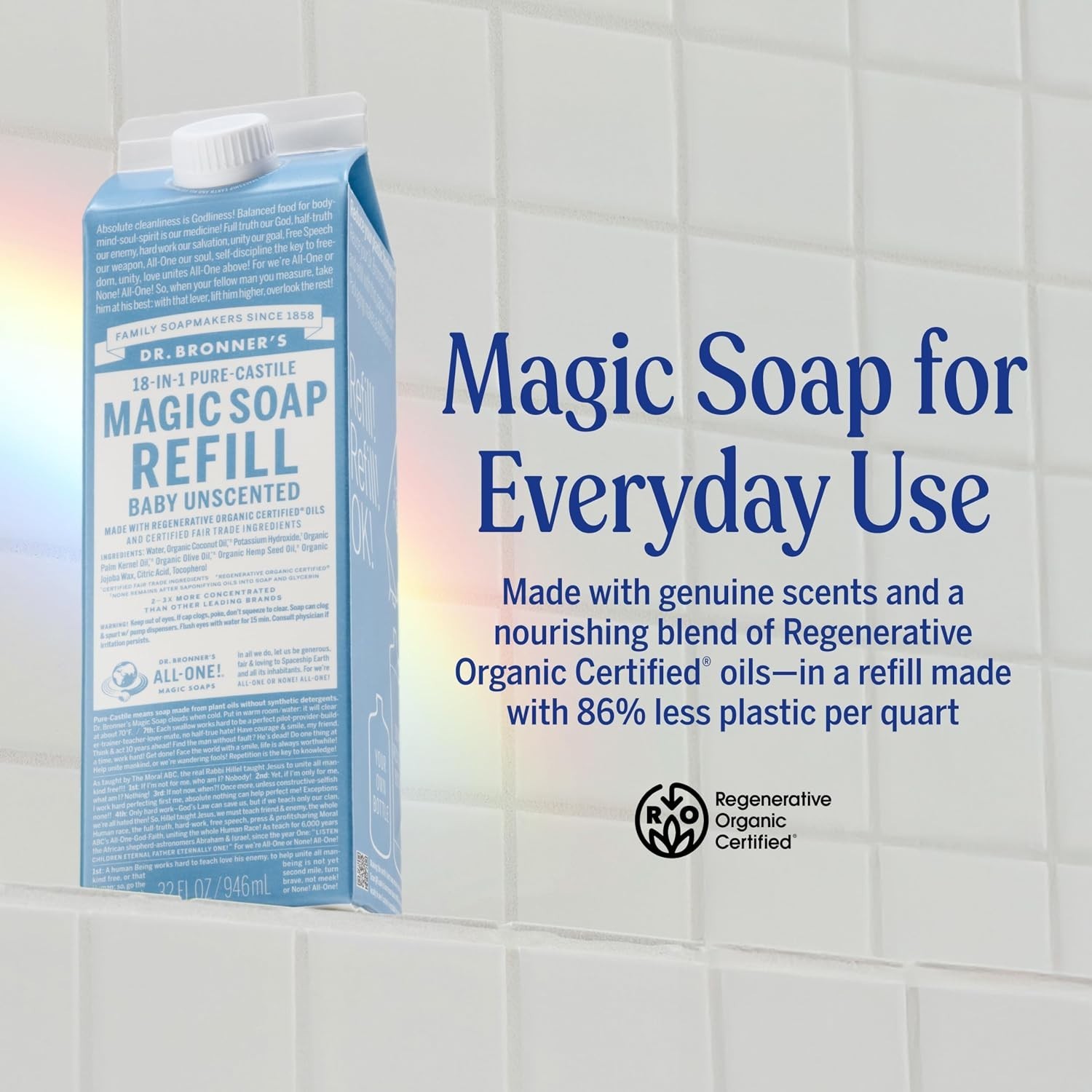 Concentrated Organic Castile Soap Refill – 32oz Baby Unscented with Less Plastic
