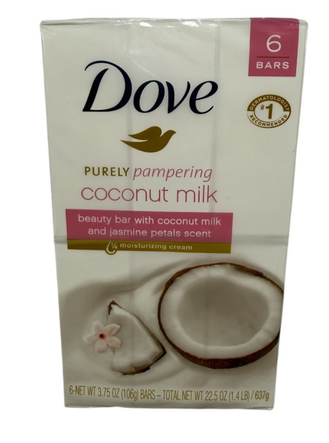 Dove Purely Pampering Coconut Milk & Jasmine Beauty Soap 6 Bars, 3.75oz Each New