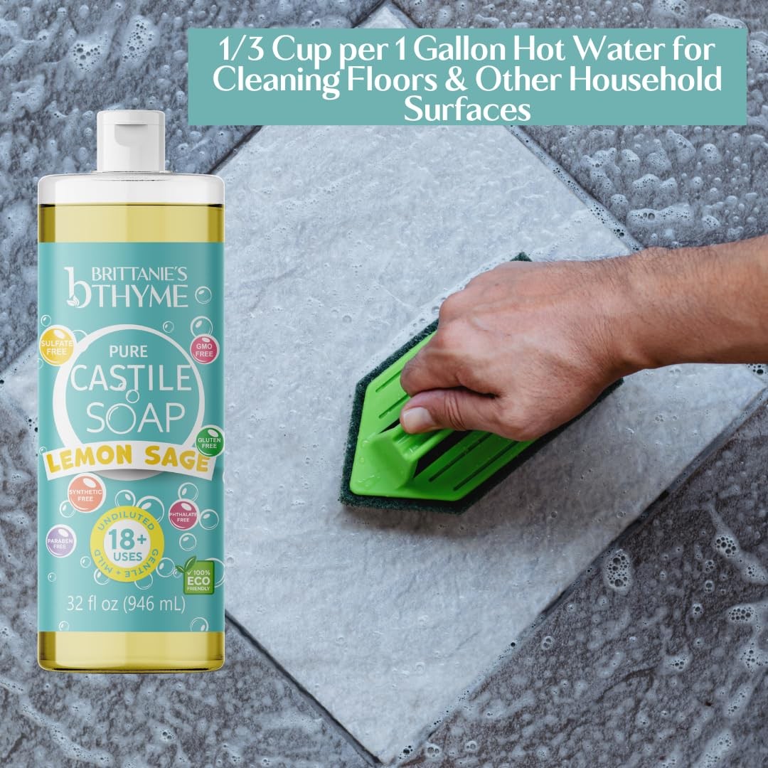 Castile Liquid Soap Refill 32oz Lemon Sage 2 Pack – Multi-Purpose Natural