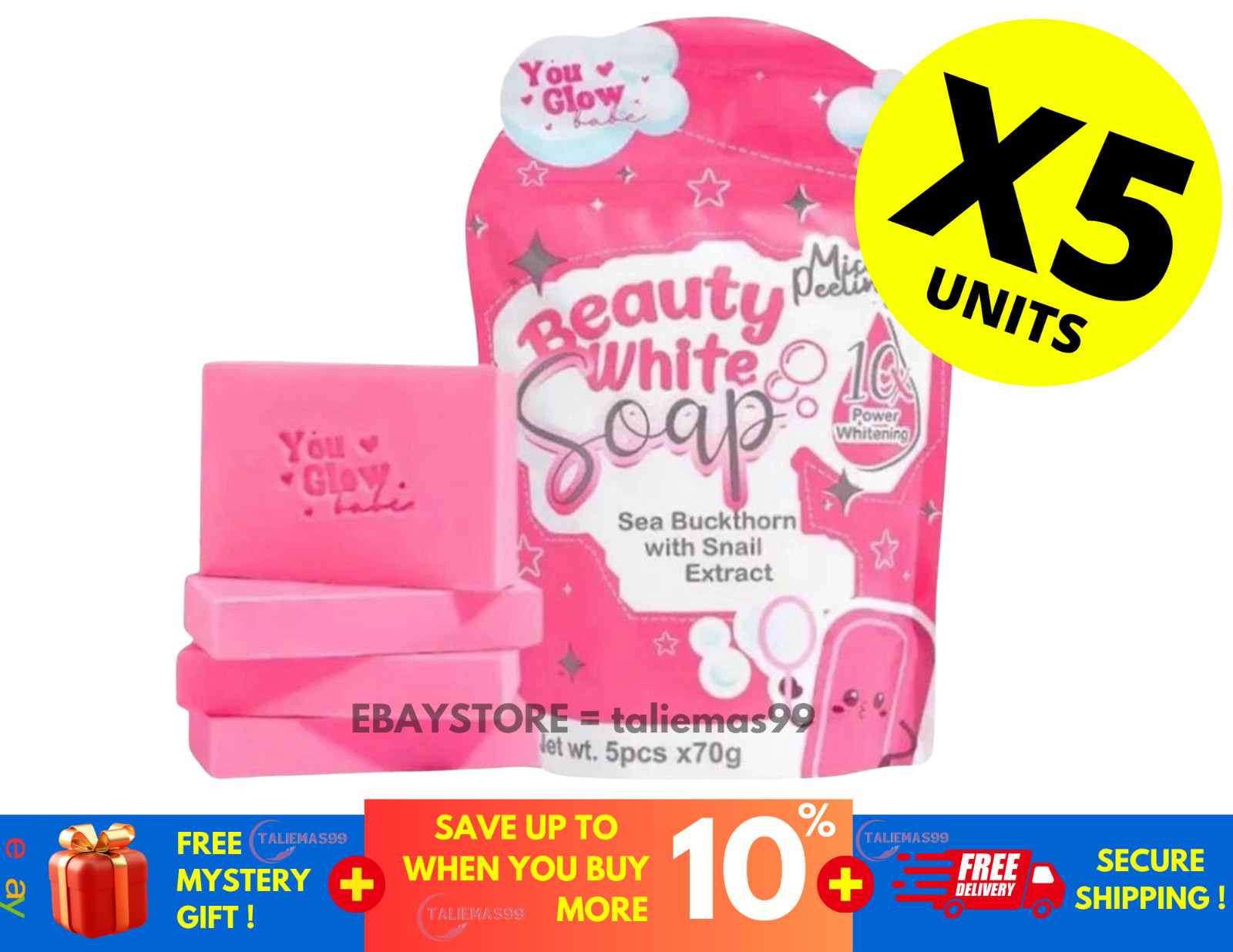 Beauty White Soap by You Glow Babe 5 Bars x 70g