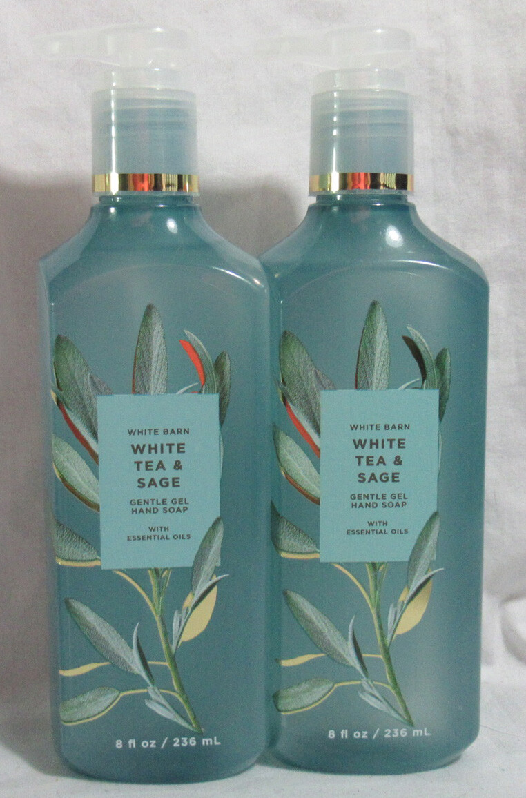 White Barn Bath & Body Works Gentle Gel Hand Soap Lot Set of 2 WHITE TEA & SAGE