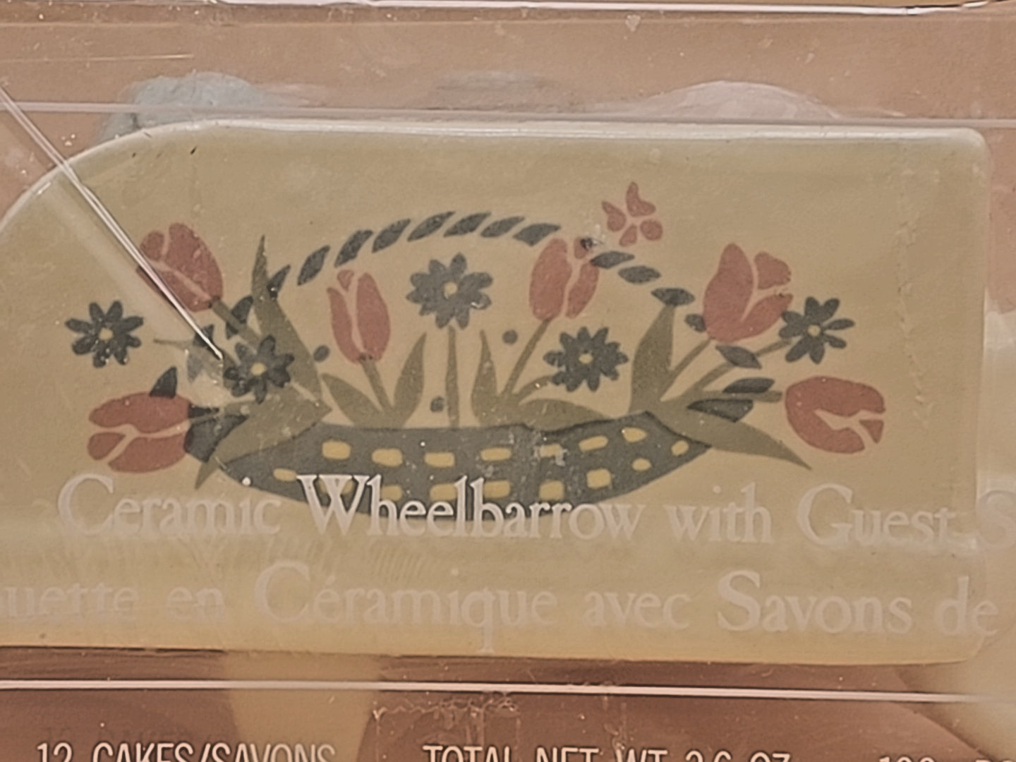 Vintage Delagar Soft Country Guest Soaps in Yellow Ceramic Wheelbarrow Cottage