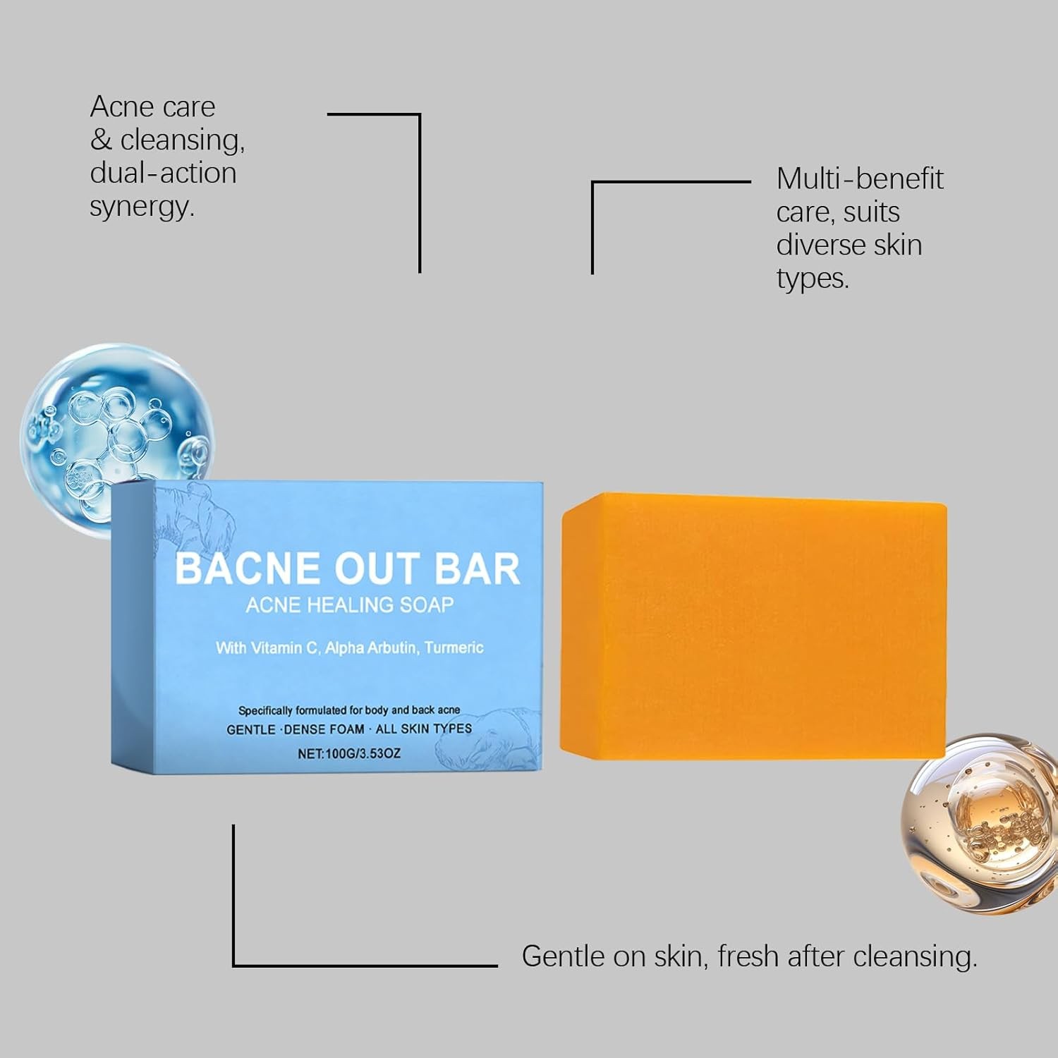 Bacne Out Bar Soap,Turmeric Vitamin C& AlphaArbutin Natural Body AcneTreatment