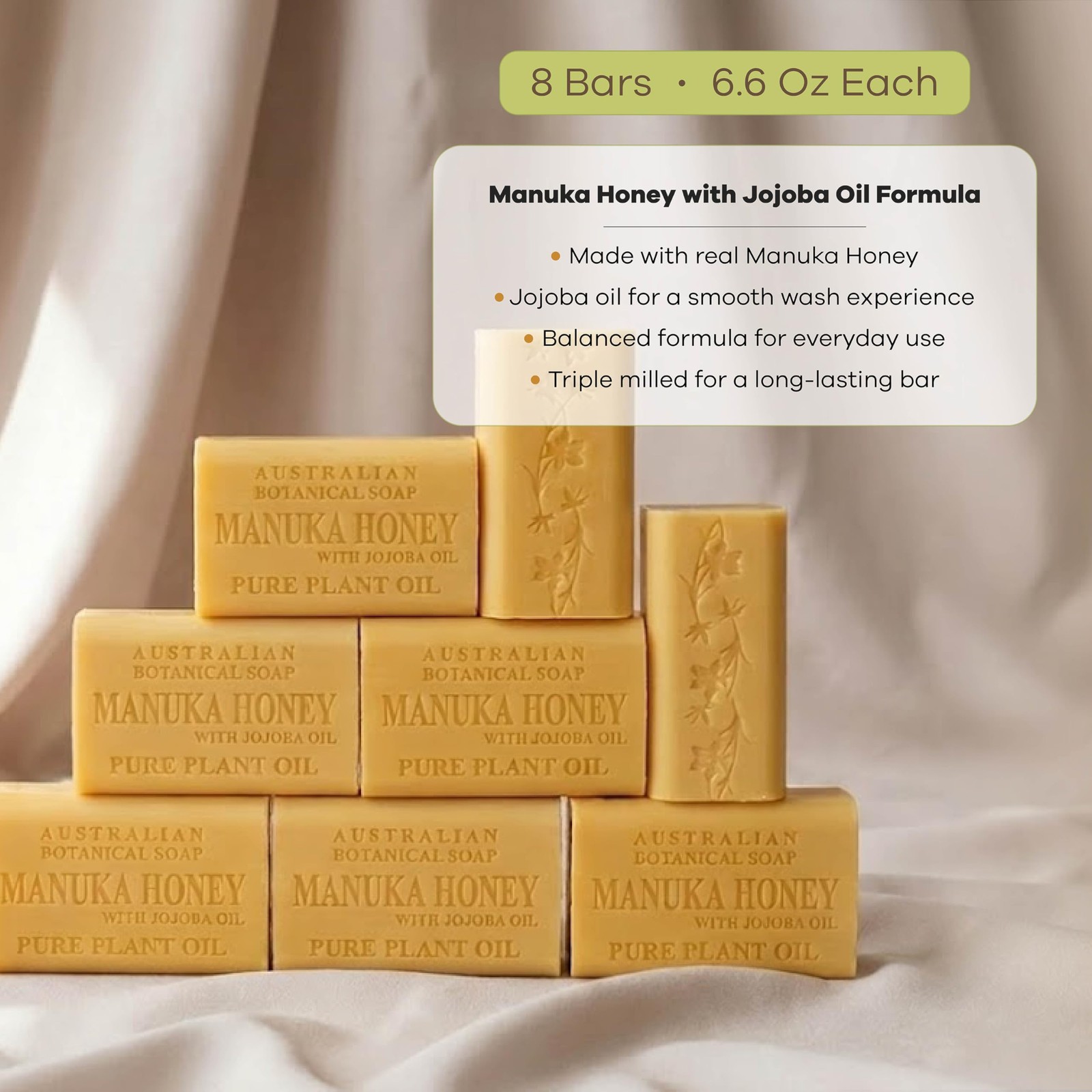 , 6.6 OZ, Manuka Honey and Jojoba Oil, Triple Milled Bars made with a Natural…