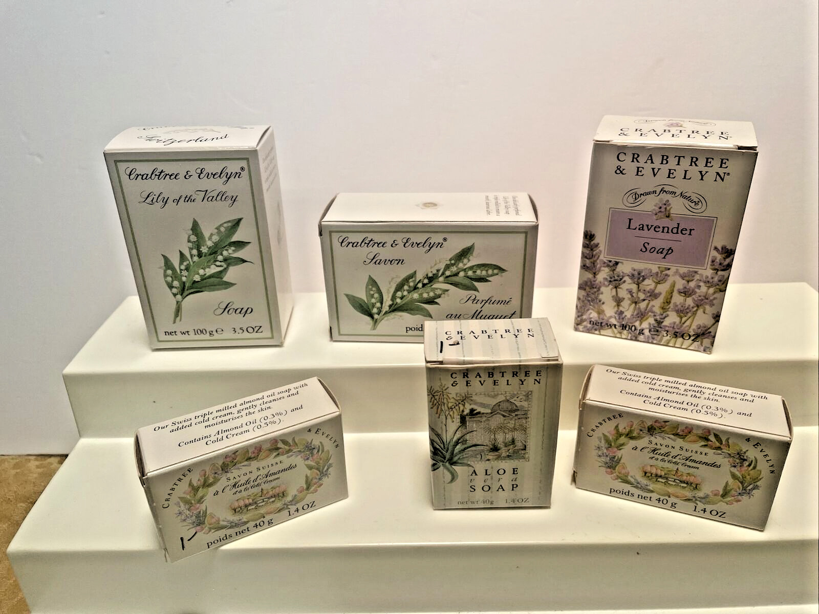 Lot of 6 Vintage CRABTREE & EVELYN Soaps Lily of Valley Lavender Almond Muguet