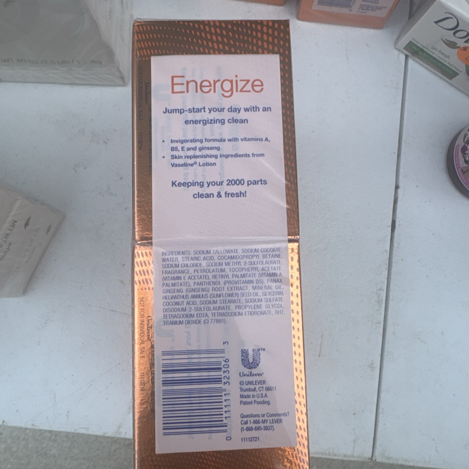Lever 2000 w/Vaseline ENERGIZE Bar Soap Discontinued 8x 4.5oz Bars. IN PACKAGING