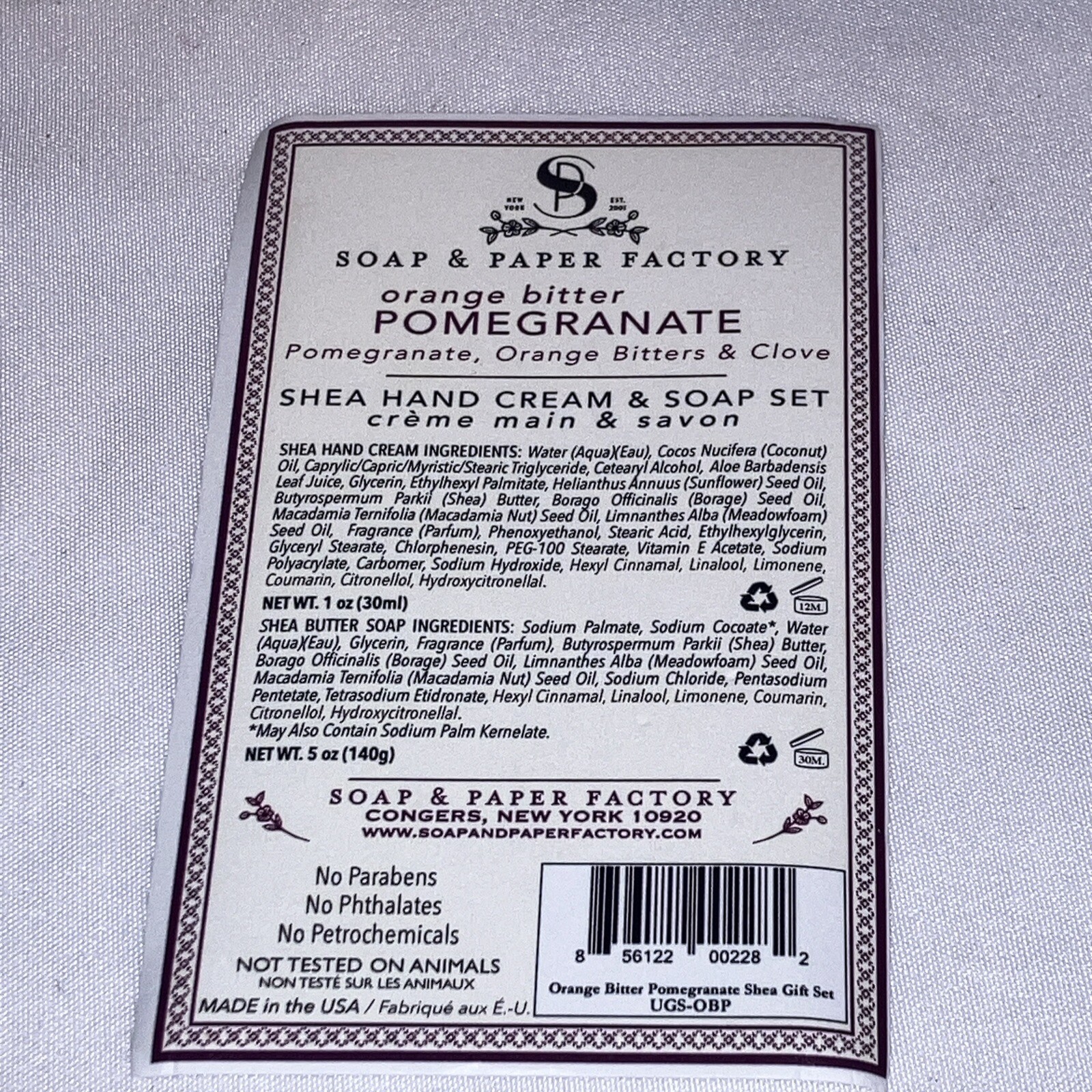 Soap&Paper Factory Set Of 1-Soap 5oz &1-Hand Cream Orange Bitter pomegran .