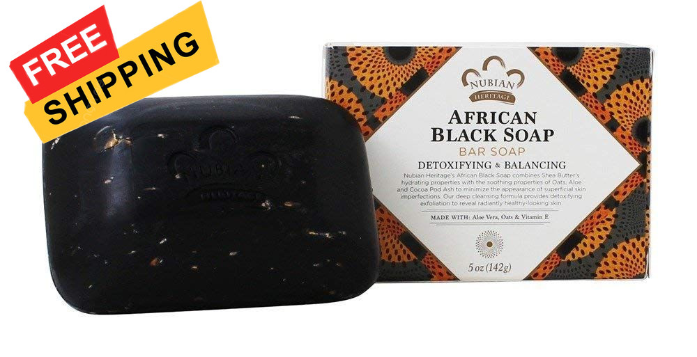 Nubian African Black Soap Bar, 5 Ounce (Pack of 5 5), Natural