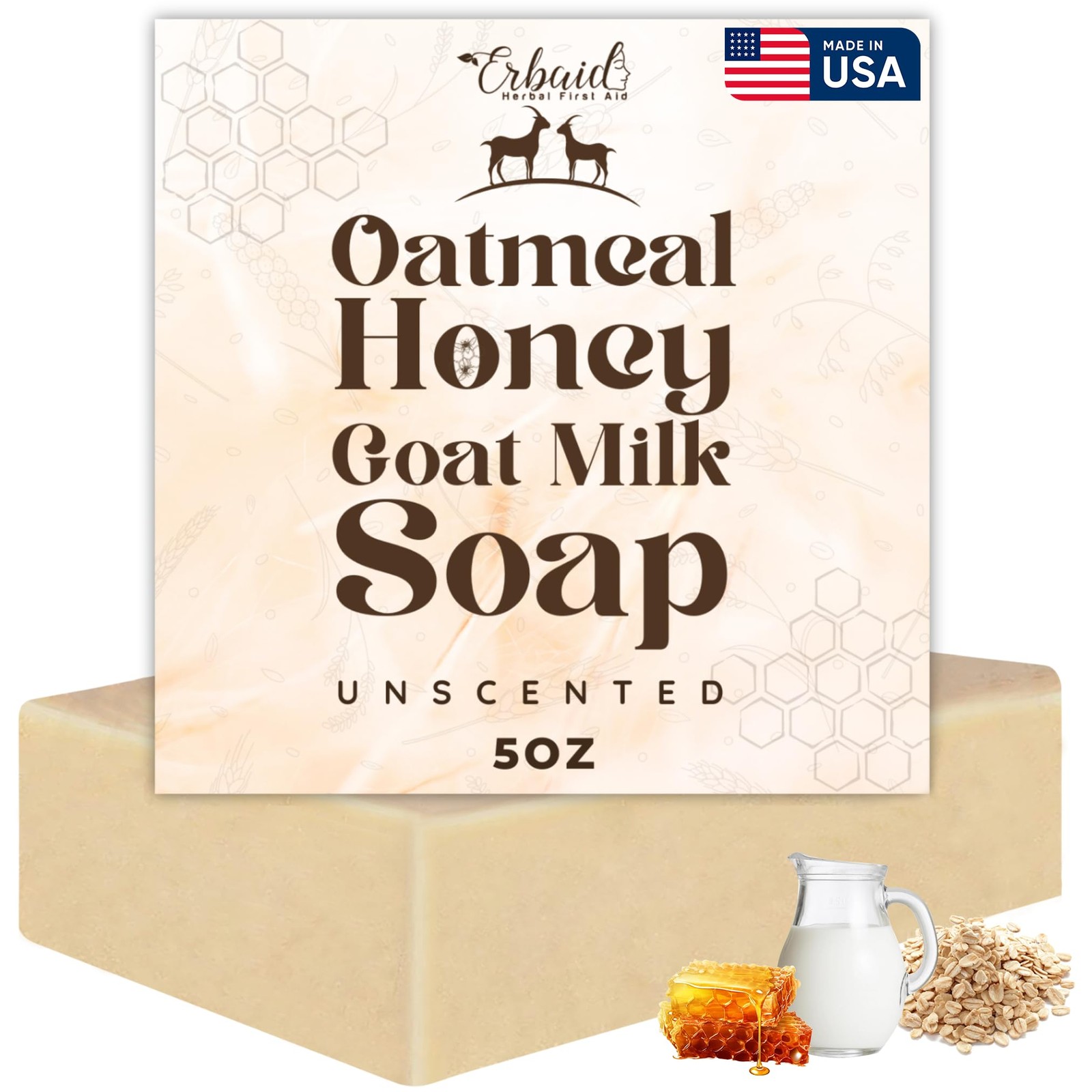 Oatmeal Soap – Natural & Honey Goat Milk Bar – 5 Ounce (Pack of 1)